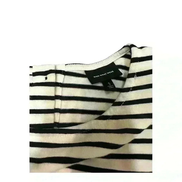 Who What Wear Long Sleeve Black White Nautical Striped Shirt Button Detail, S - Picture 5 of 6